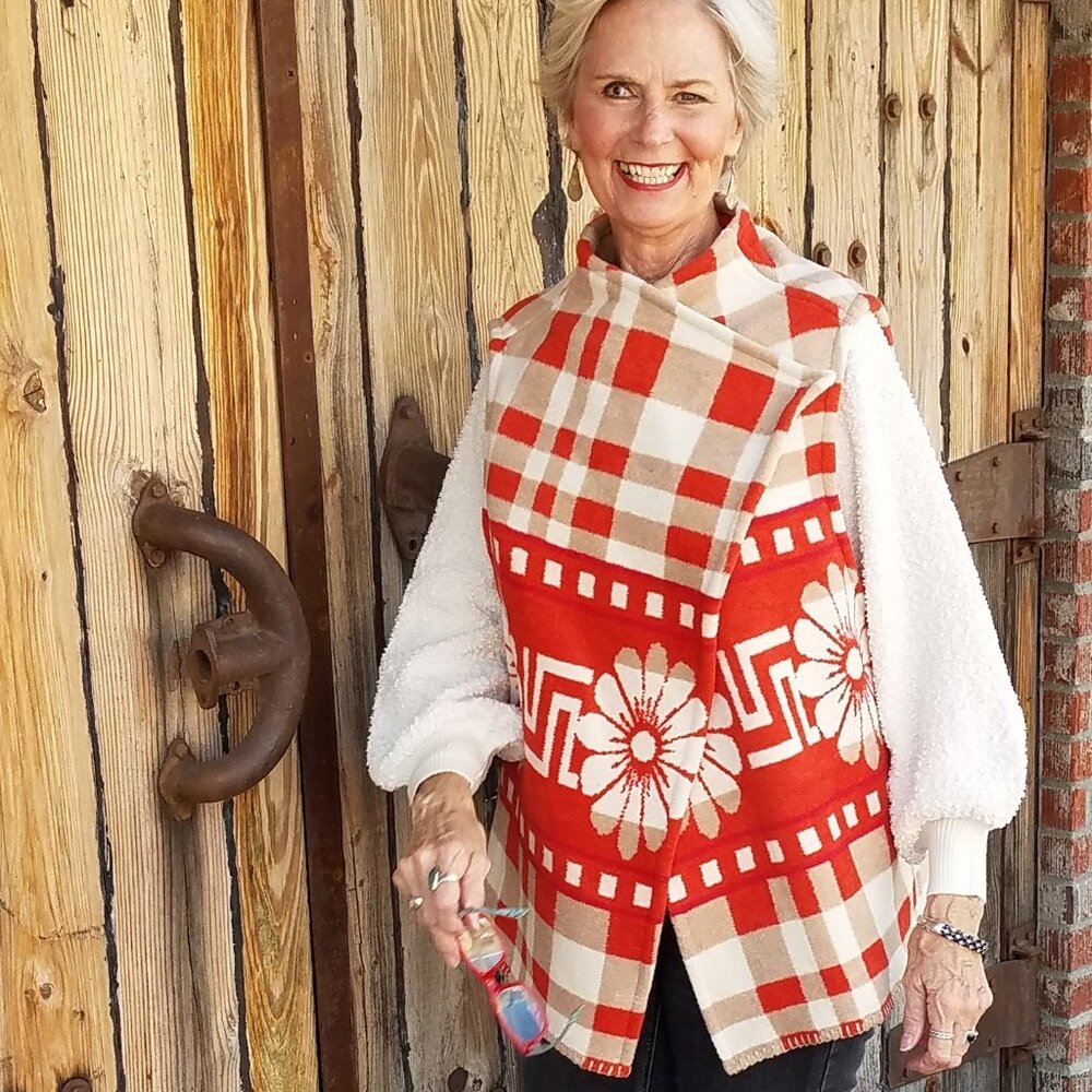 New Women's Woven Fleece Vest - Aponi - Red Plaid- Short standard length